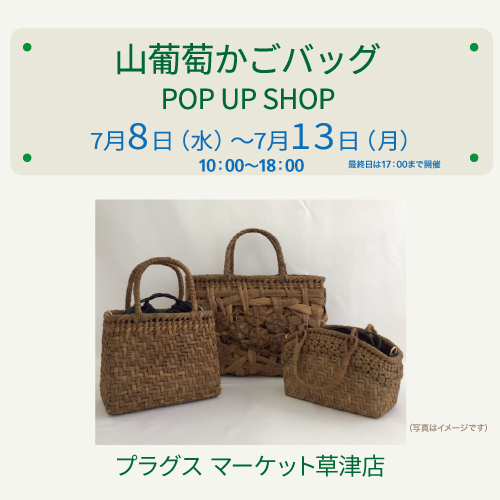 プラグス マーケット草津店】憧れの 『山葡萄かごバッグ』POP UP SHOP