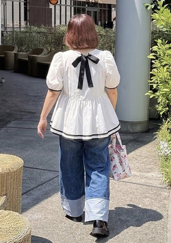 神戸生まれのpiyopiyomaron/バックリボンブラウス/デニム.jpg